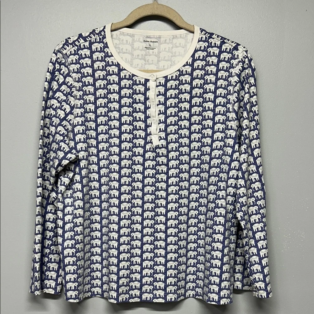 Roller Rabbit Hathi Elephant Print Pajama Top Size Large - Picture 2 of 4